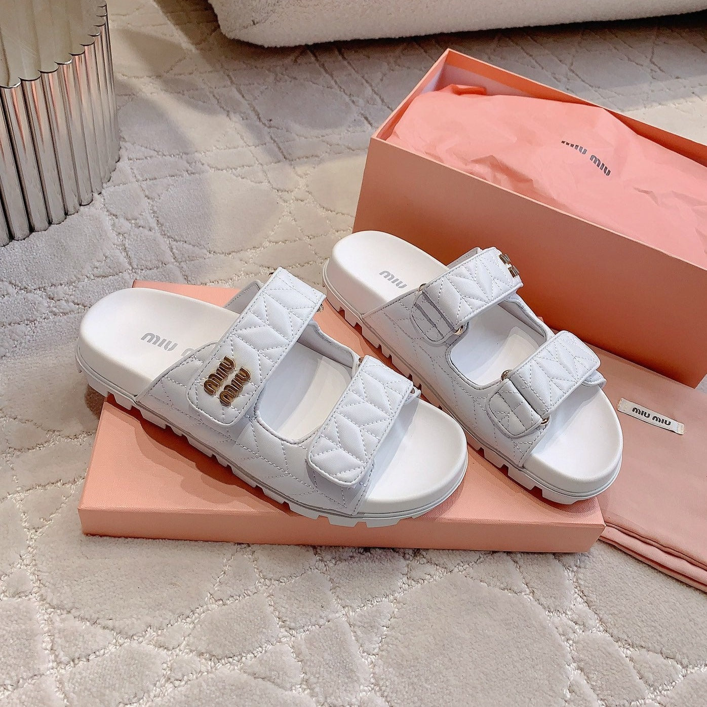 White Stylized Slippers Sheepskin - 35