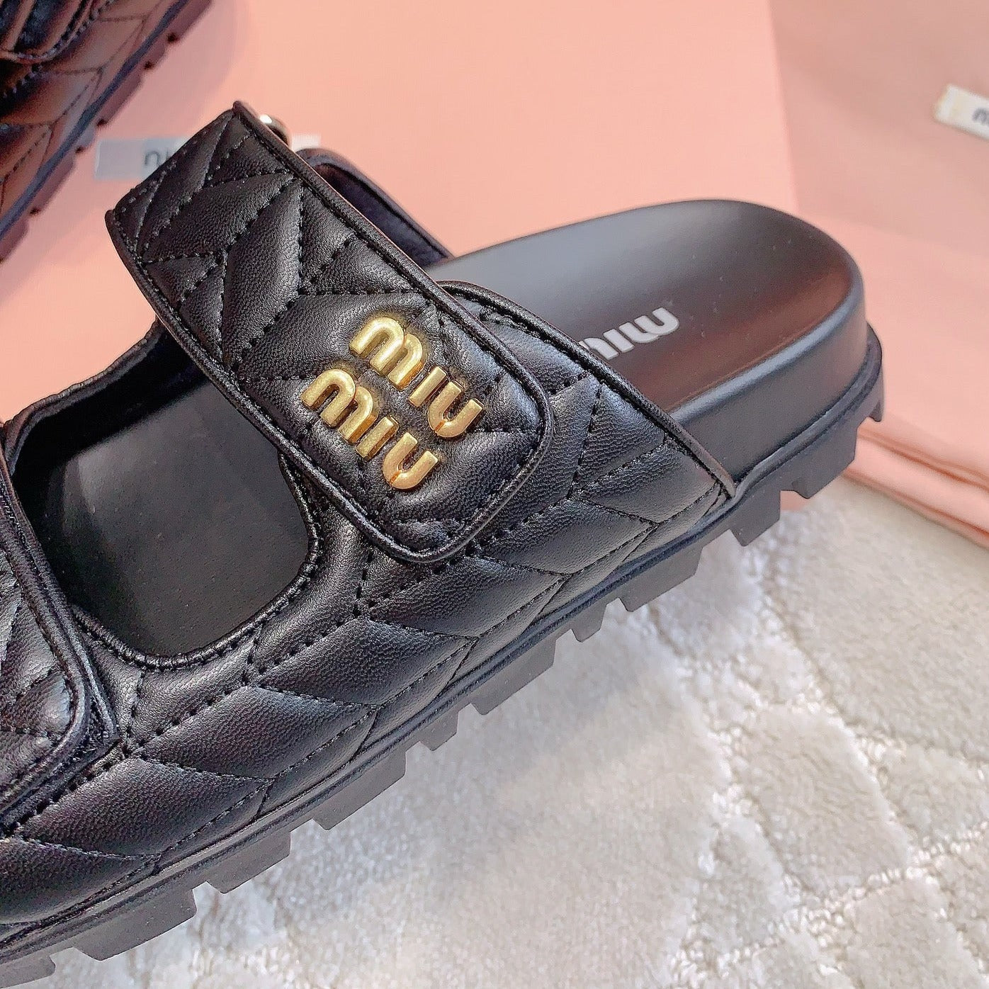 Black Stylized Slippers Sheepskin - 35