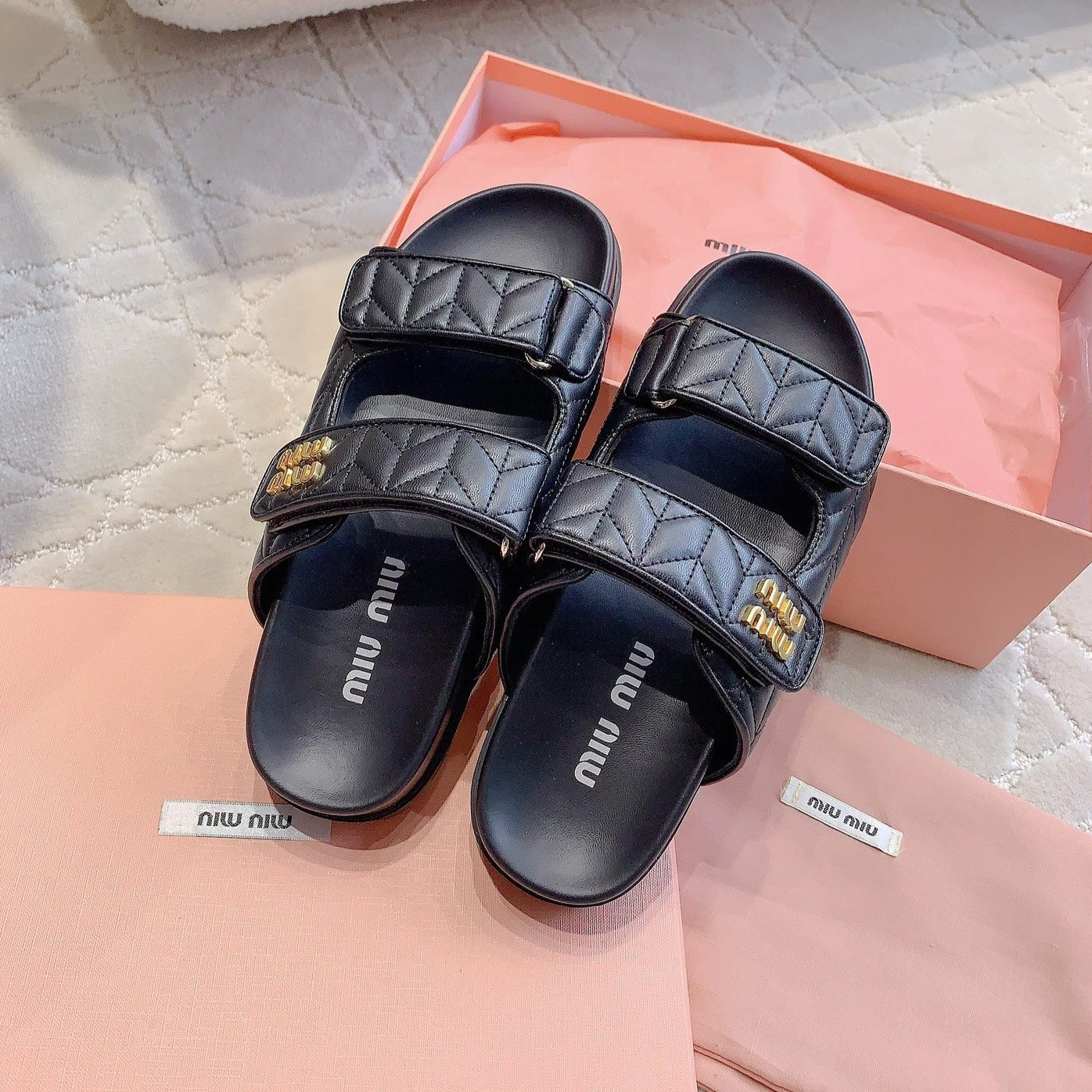 Black Stylized Slippers Sheepskin - 35