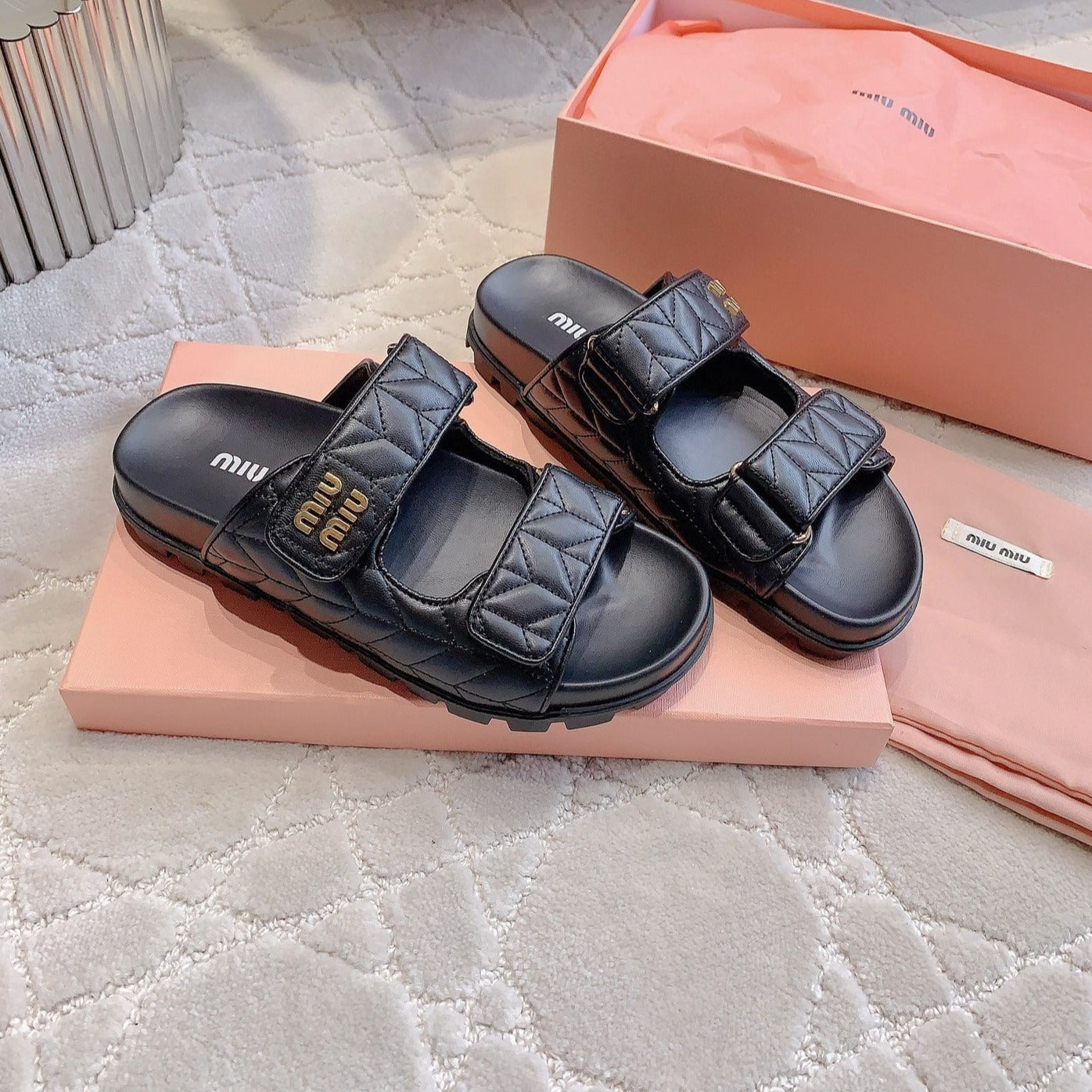 Black Stylized Slippers Sheepskin - 35