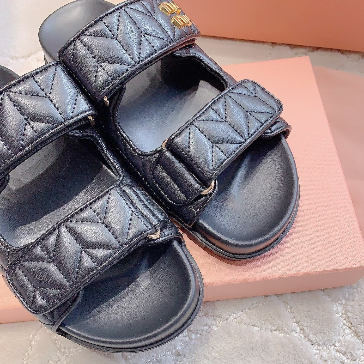 Black Stylized Slippers Sheepskin - 35