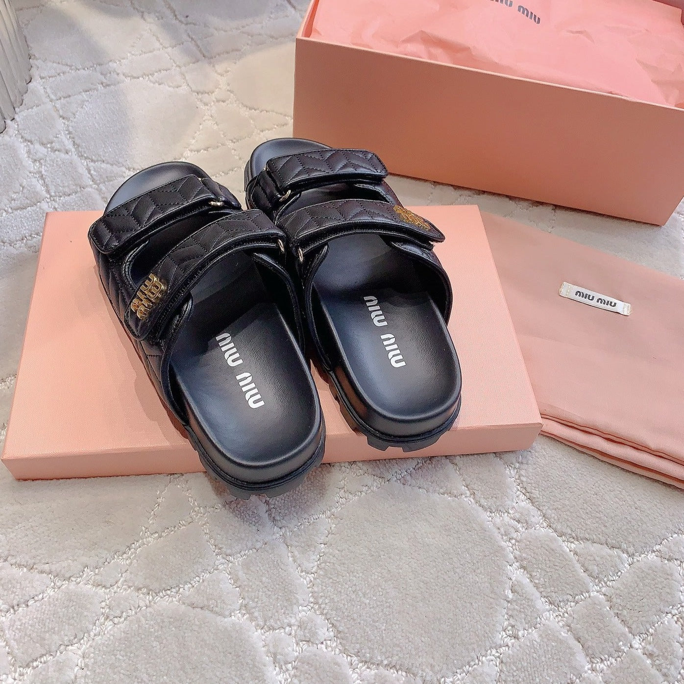 Black Stylized Slippers Sheepskin - 35