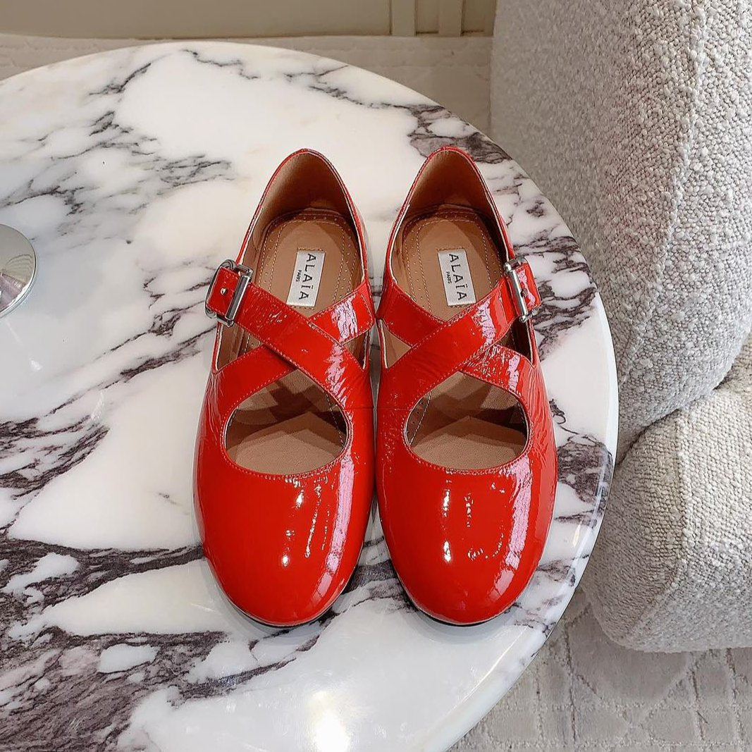 ALAIA CRISS CROSS BALLET FLAT IN CANDY RED LAMBSKIN WITH SILVER HARDWARE - 35