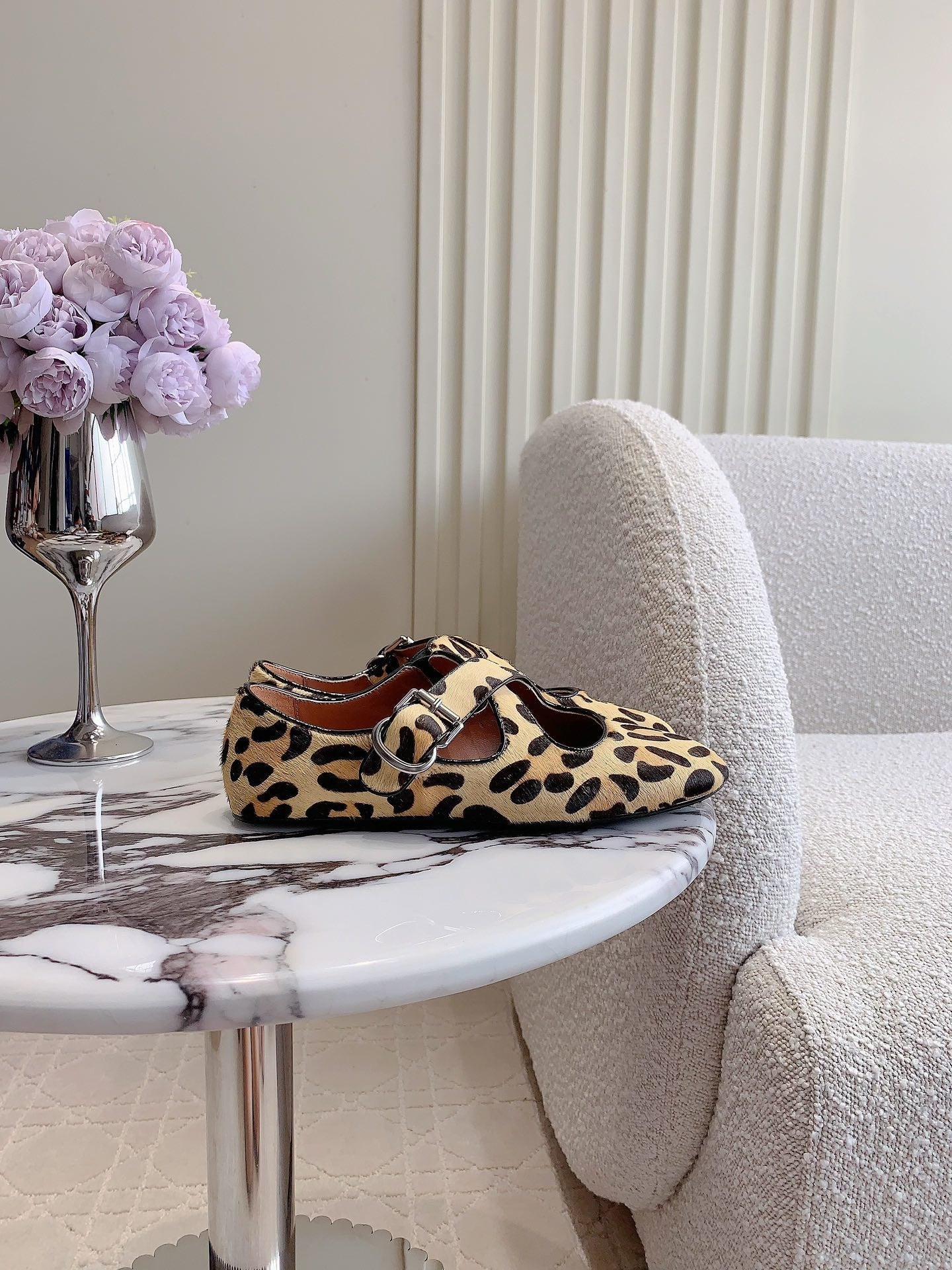 ALAIA CRISS CROSS BALLET FLAT IN LEOPARD LAMBSKIN WITH SILVER HARDWARE - 35