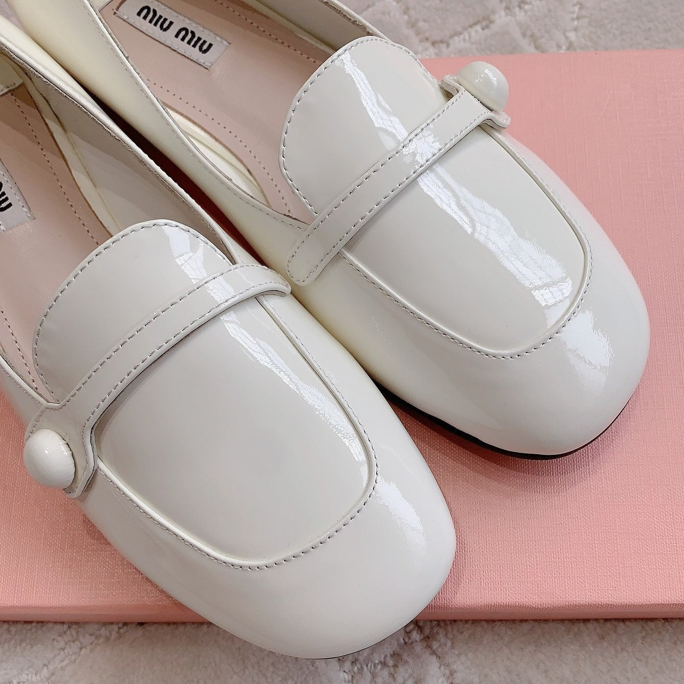 Floral White Loafer Shoes Sheepskin - 35
