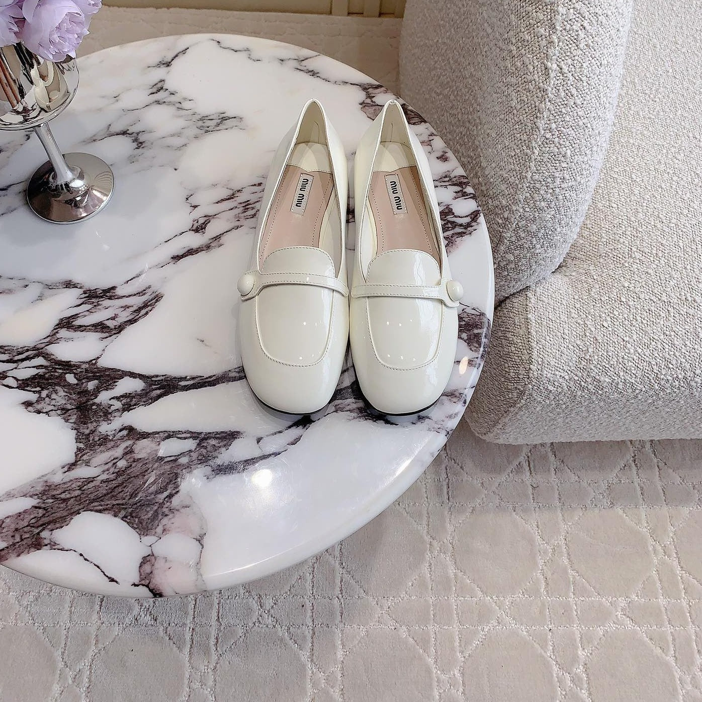 Floral White Loafer Shoes Sheepskin - 35