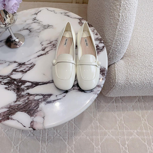 Floral White Loafer Shoes Sheepskin - 35