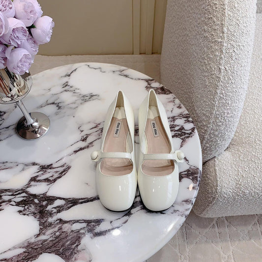 Floral White Ballet Shoes Sheepskin - 35