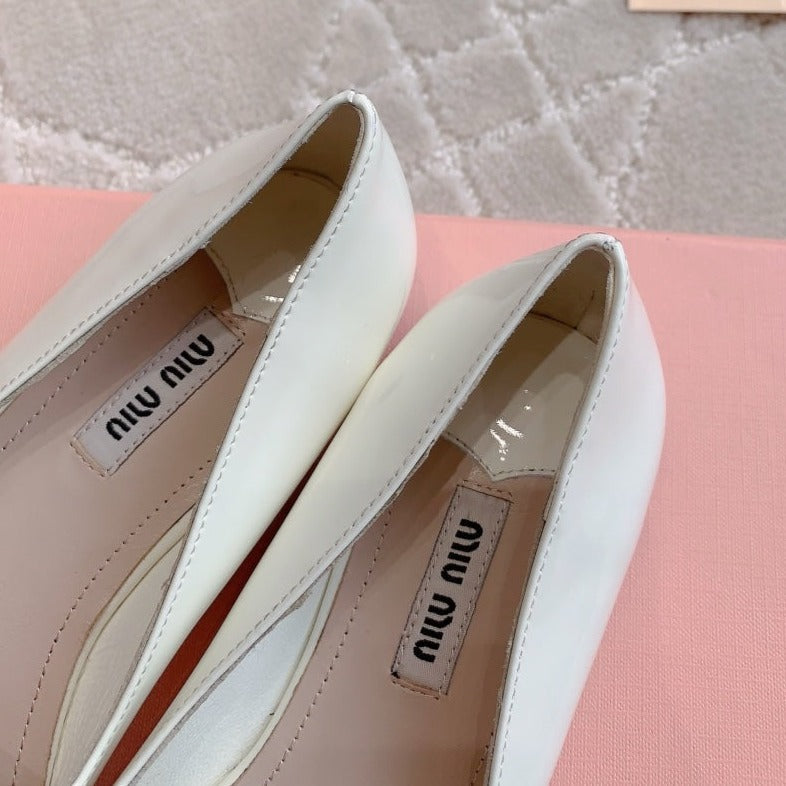 Floral White Ballet Shoes Sheepskin - 35