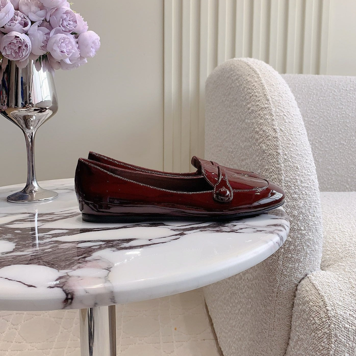 Reddish Brown Loafer Shoes Sheepskin - 35