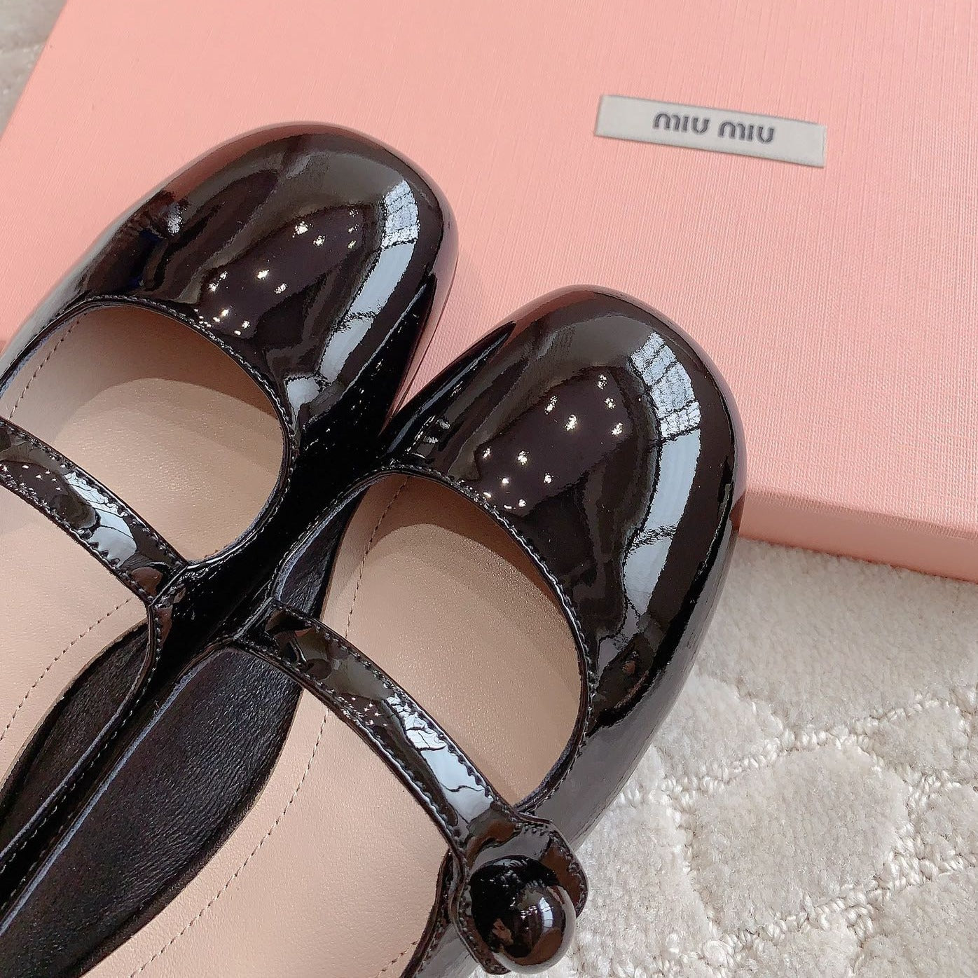 Glossy Black Ballet Shoes Sheepskin - 35