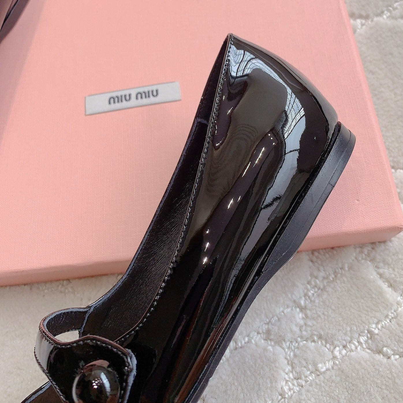 Glossy Black Ballet Shoes Sheepskin - 35