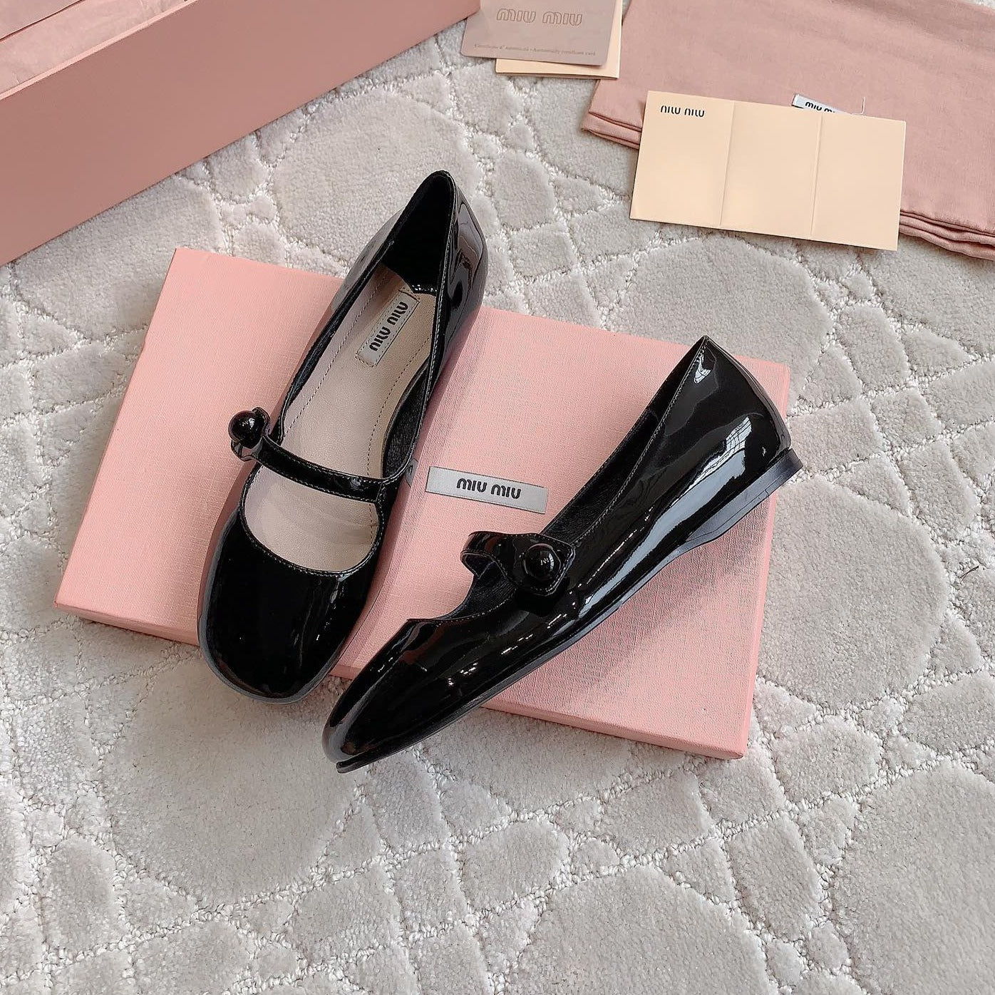 Glossy Black Ballet Shoes Sheepskin - 35