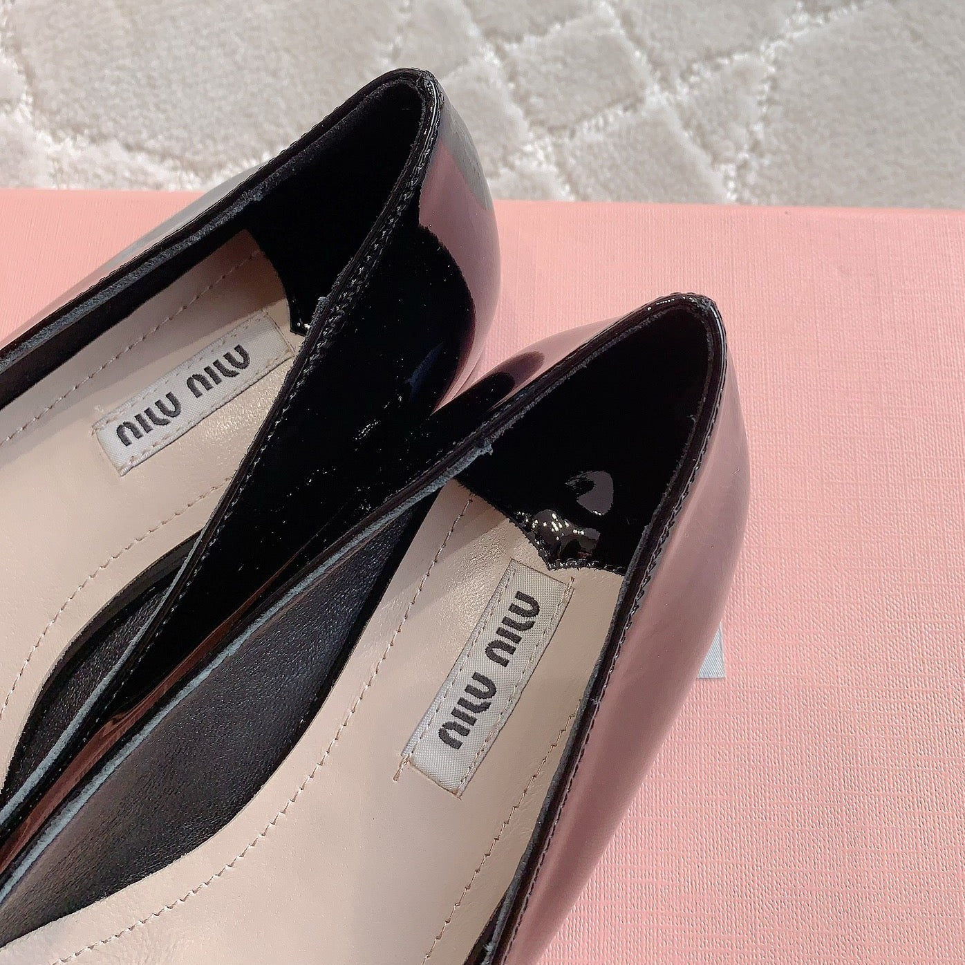 Glossy Black Ballet Shoes Sheepskin - 35