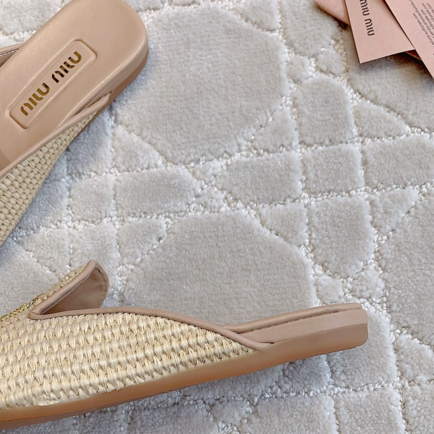 MULES SLIPPERS BEIGE COLOR STRAW WOVEN - 35