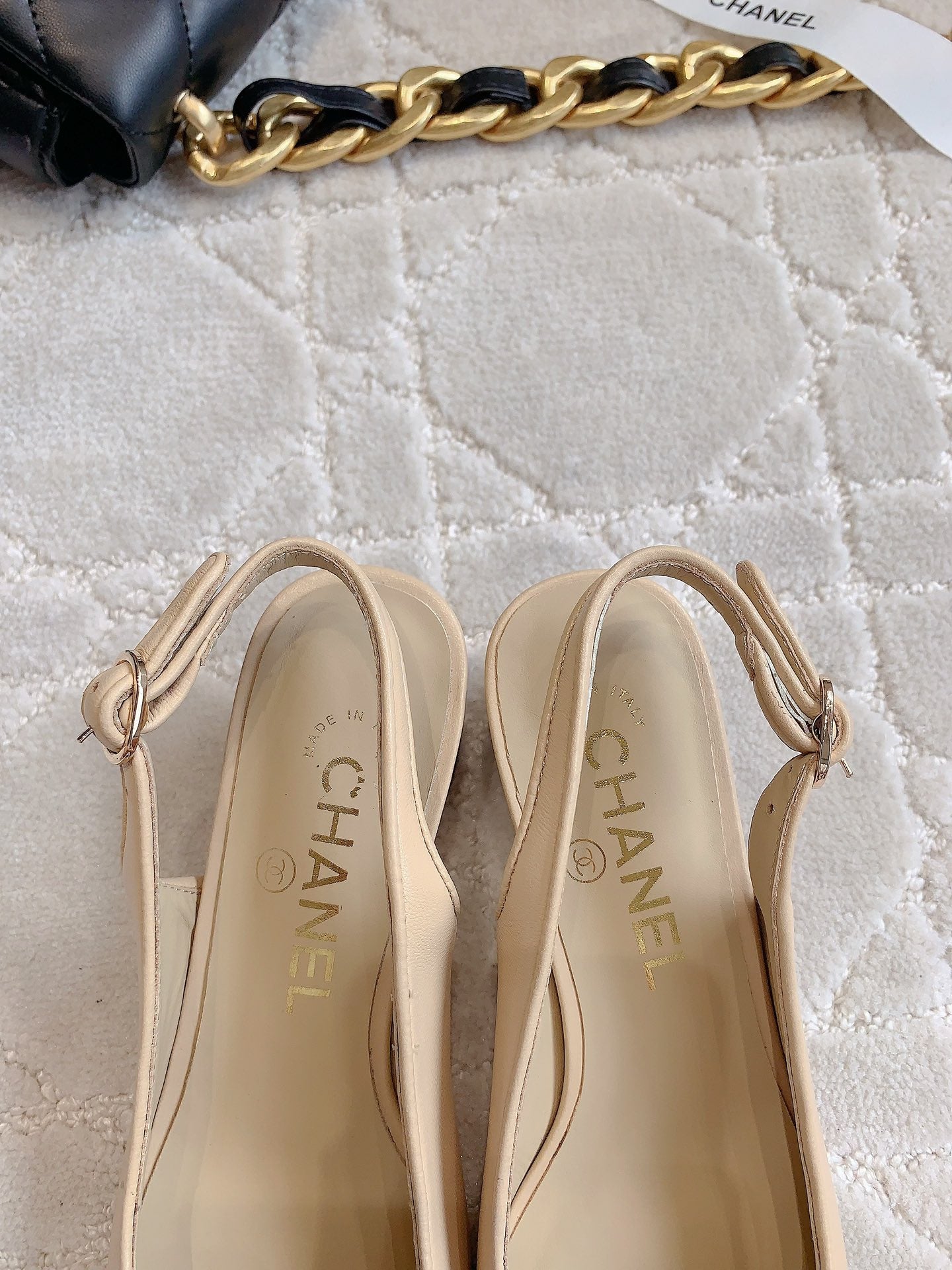 SLINGBACKS IN BEIGE CREAM MIX BLACK SHEEPSKIN - 34