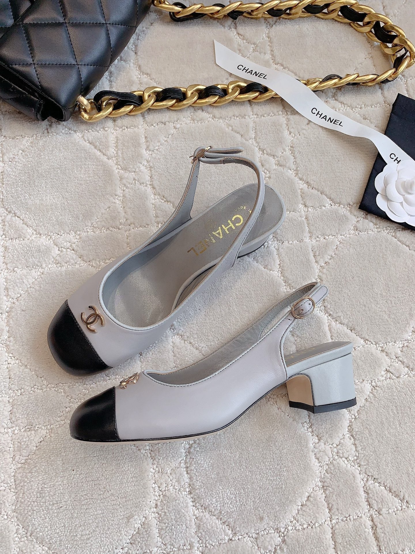 SLINGBACKS IN SLATE GREY MIX BLACK SHEEPSKIN - 34
