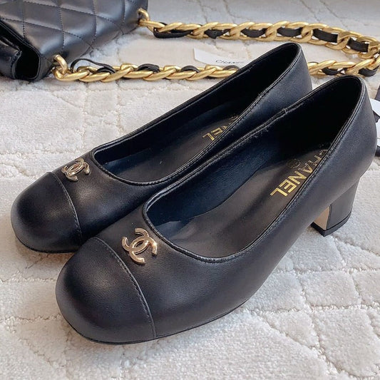 PUMP ROUNG TOE IN BLACK SHEEPSKIN - 34