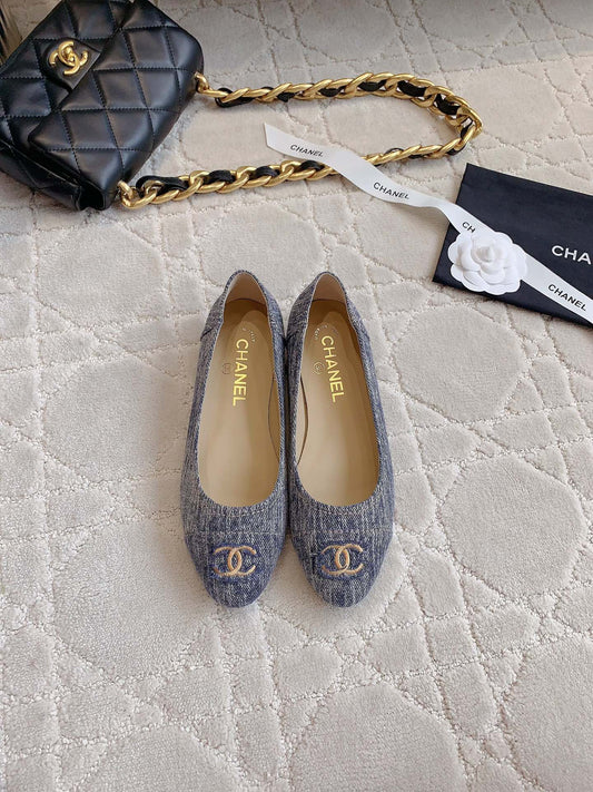 BALLET FLATS IN PIGEON BLUE DENIM - 34
