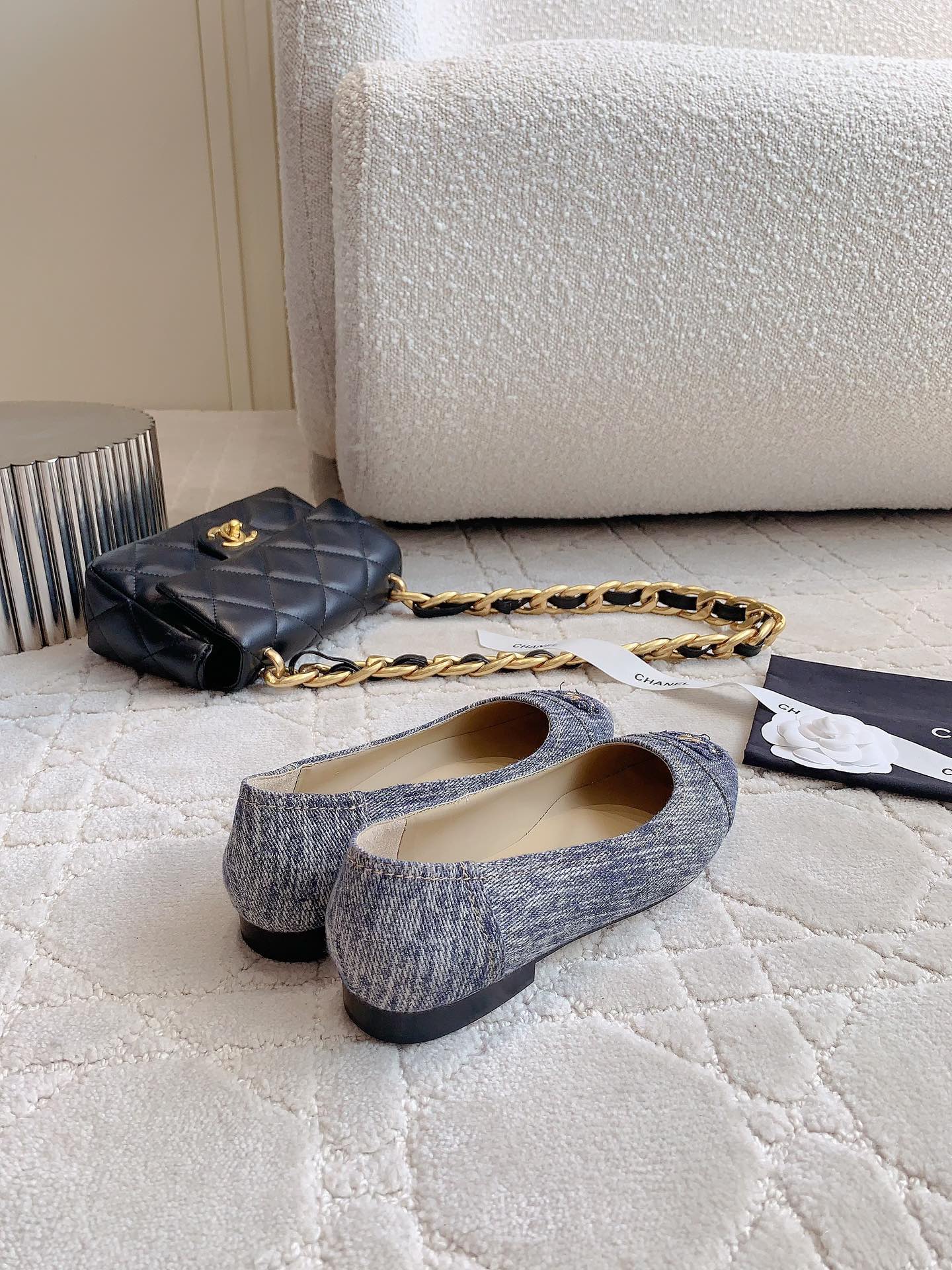 BALLET FLATS IN PIGEON BLUE DENIM - 34
