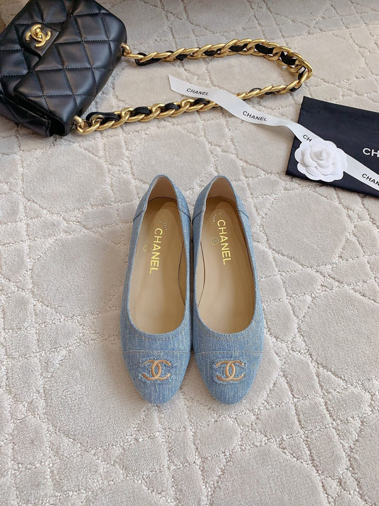 BALLET FLATS IN LIGHT BLUE DENIM - 34