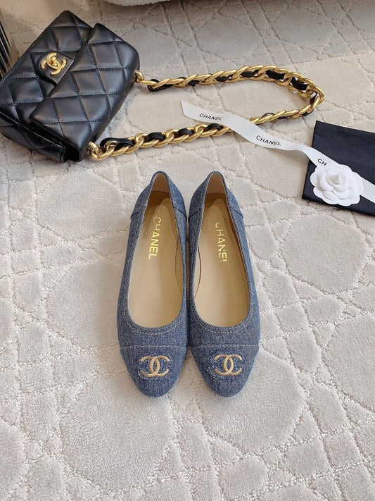 BALLET FLATS IN AEGEAN BLUE DENIM - 34