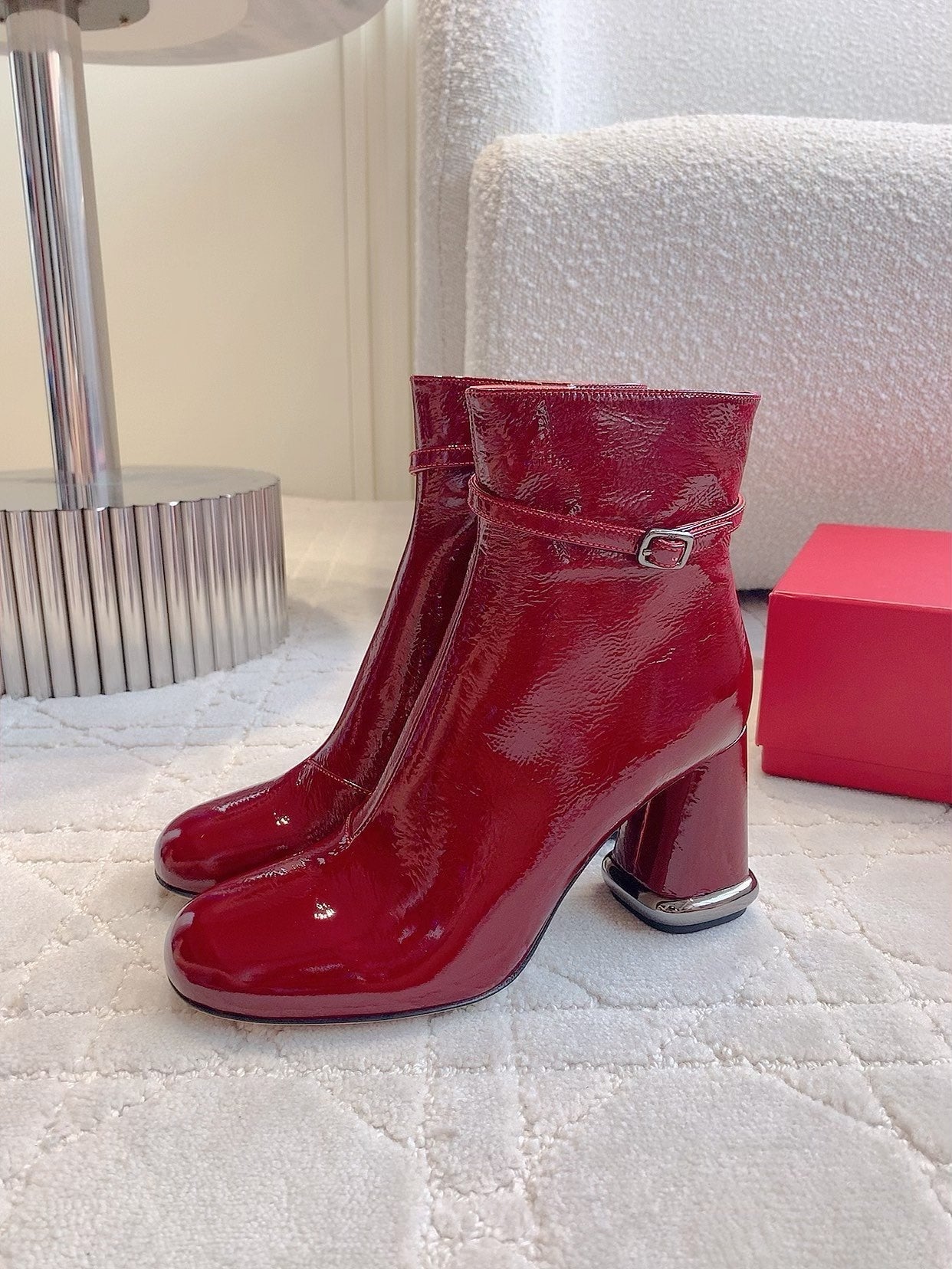 VIV' PODIUM BOOTIES IN RED GLOSSY LAMBSKIN - 35