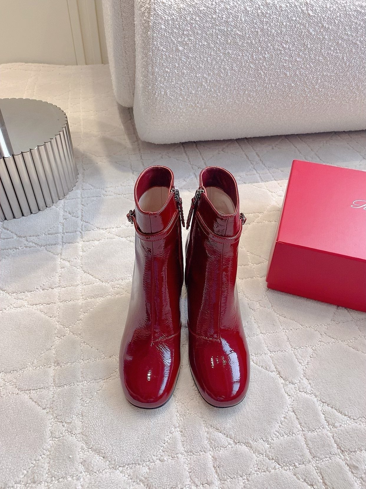 VIV' PODIUM BOOTIES IN RED GLOSSY LAMBSKIN - 35