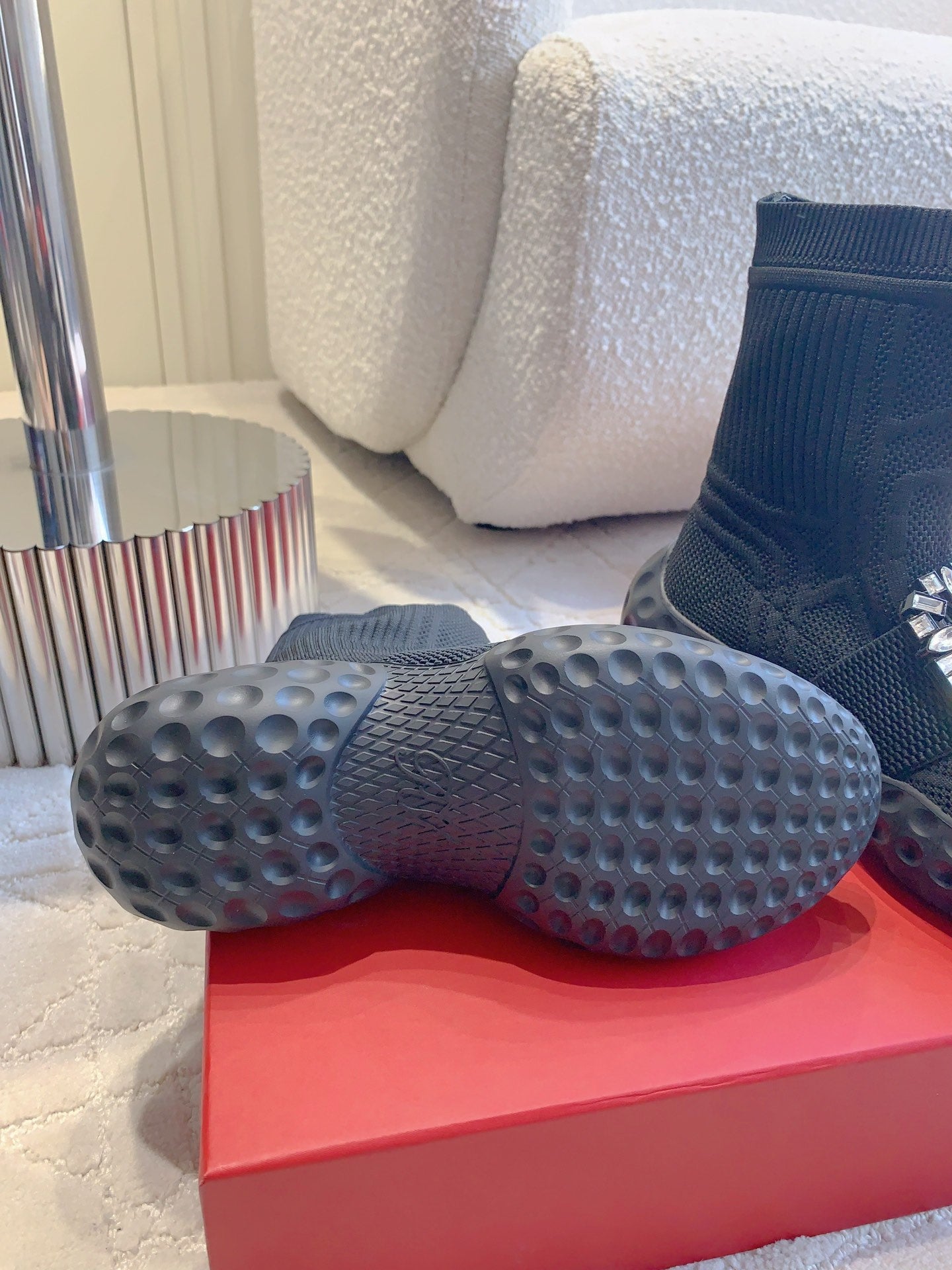 VIV' RUN LIGHT SOCKS ANKLE BOOTS IN BLACK FABRIC STRASS BUCKLE - 35