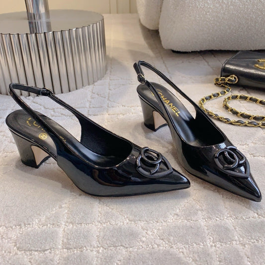 HIGH SLINGBACKS 65 MM IN BLACK PATENT CALFSKIN - 35