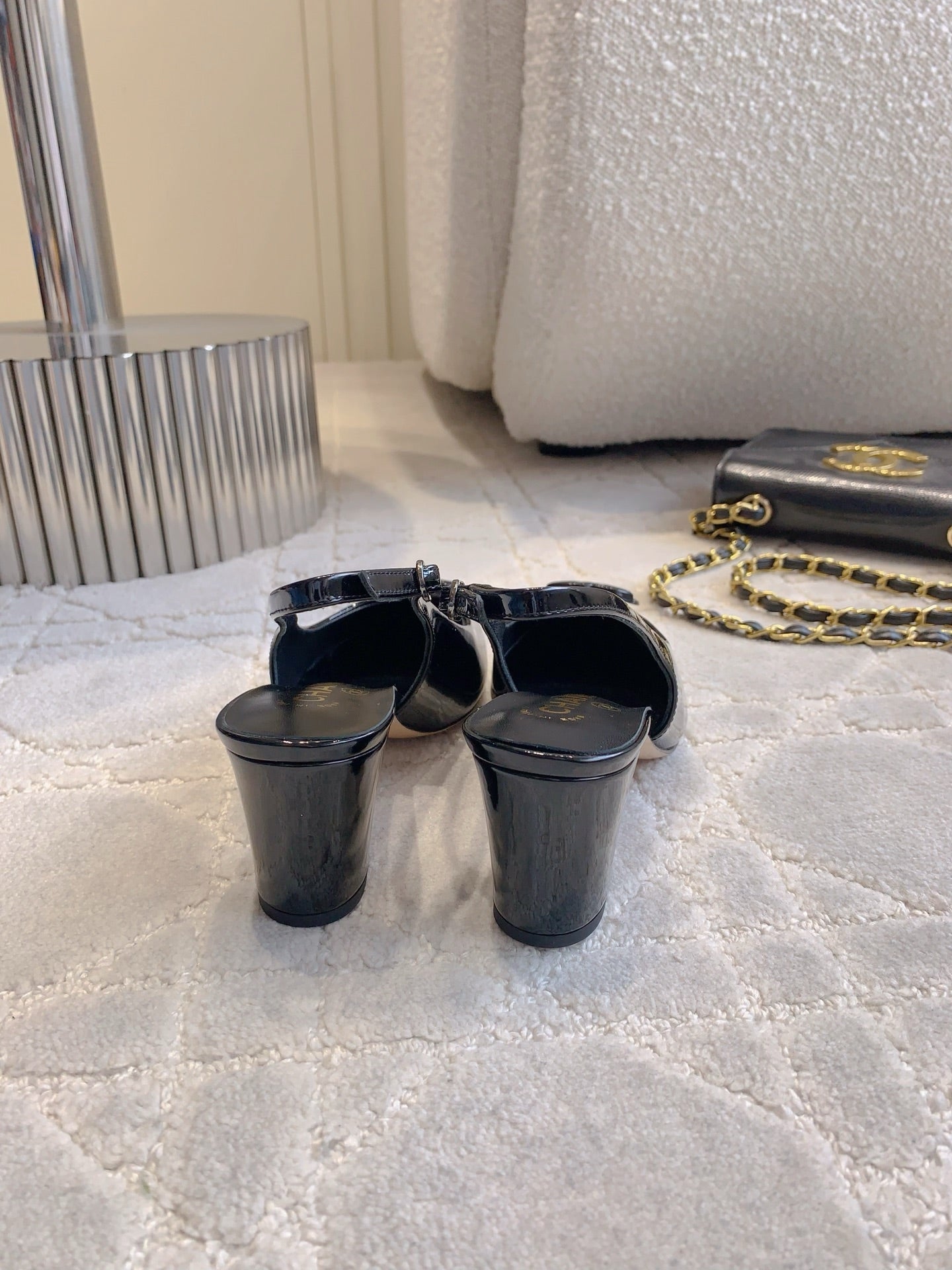 HIGH SLINGBACKS 65 MM IN BLACK PATENT CALFSKIN - 35