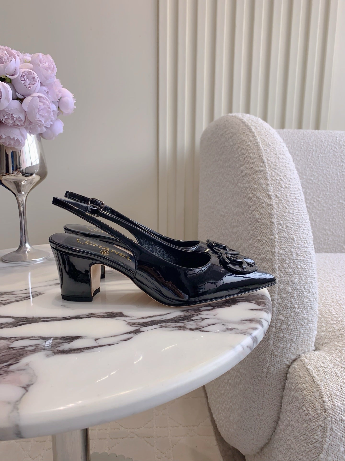 HIGH SLINGBACKS 65 MM IN BLACK PATENT CALFSKIN - 35