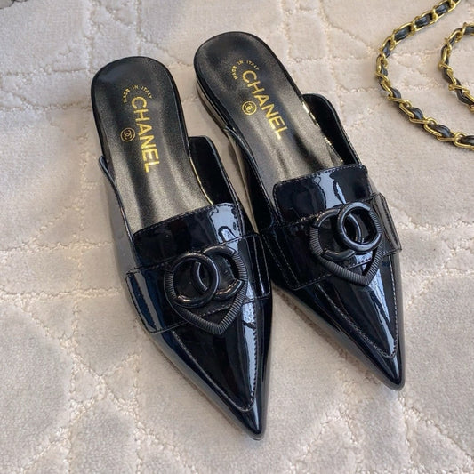 FLAT MULE 2 CM IN BLACK PATENT CALFSKIN - 35
