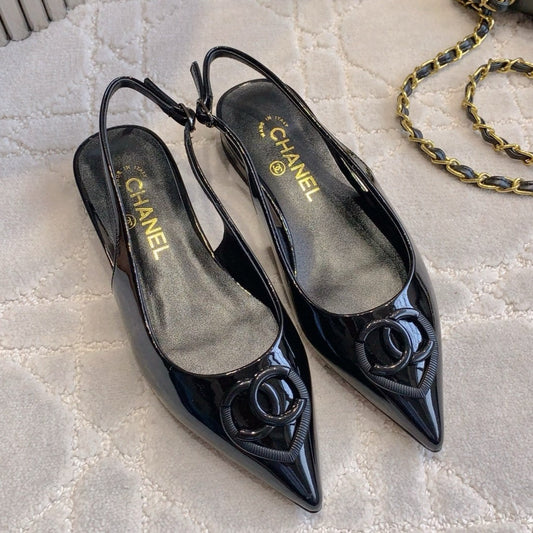 FLAT SLINGBACKS 2 CM IN BLACK PATENT CALFSKIN - 35