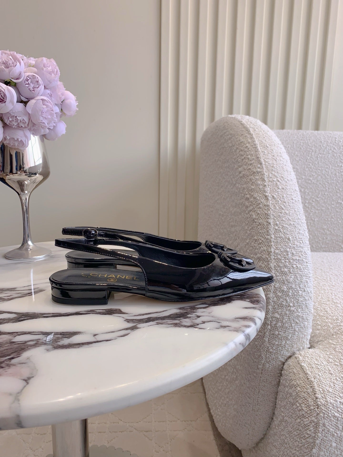 FLAT SLINGBACKS 2 CM IN BLACK PATENT CALFSKIN - 35