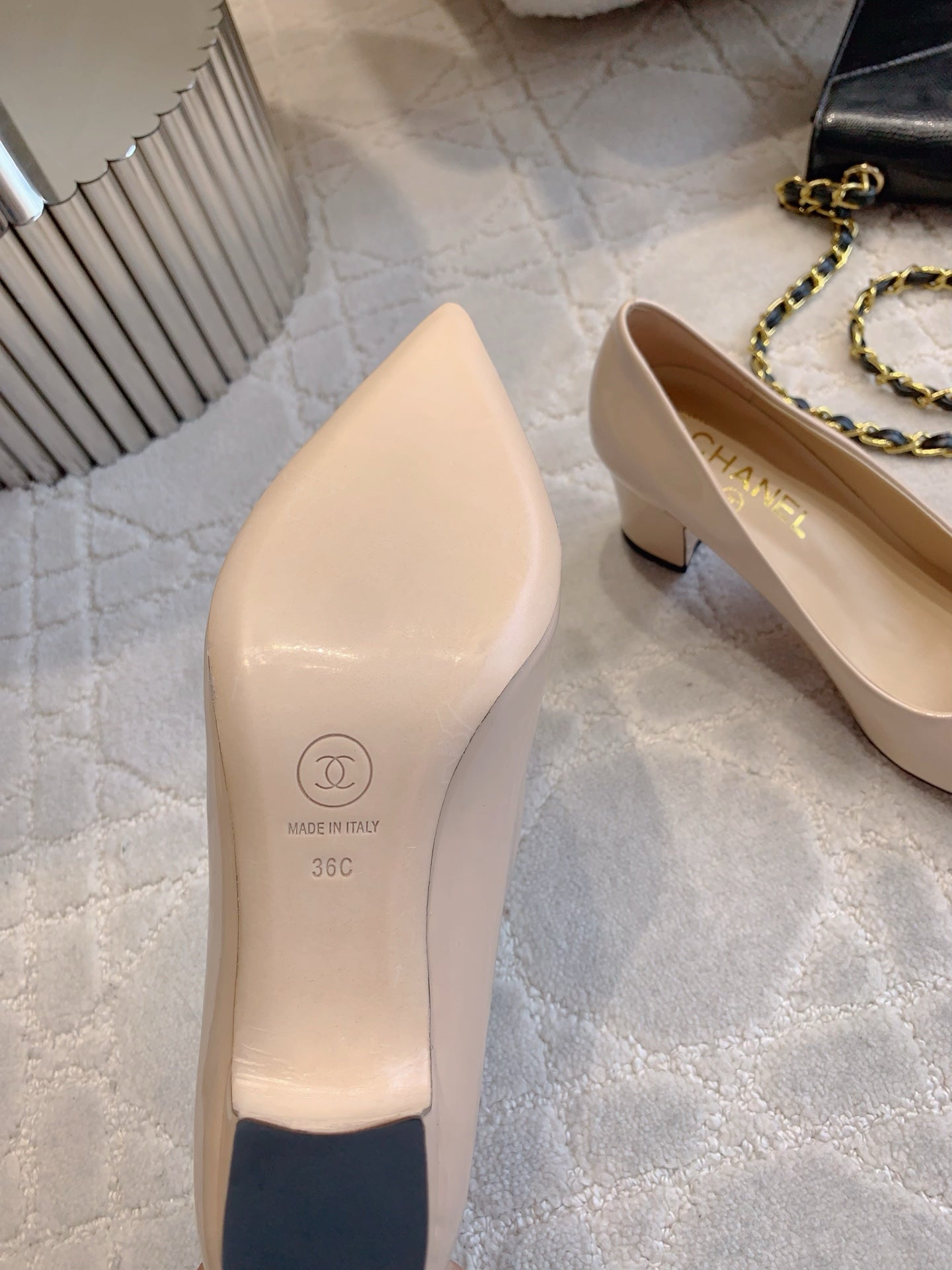 HIGH PUMP 65 MM IN BEIGE CREAM PATENT CALFSKIN - 35
