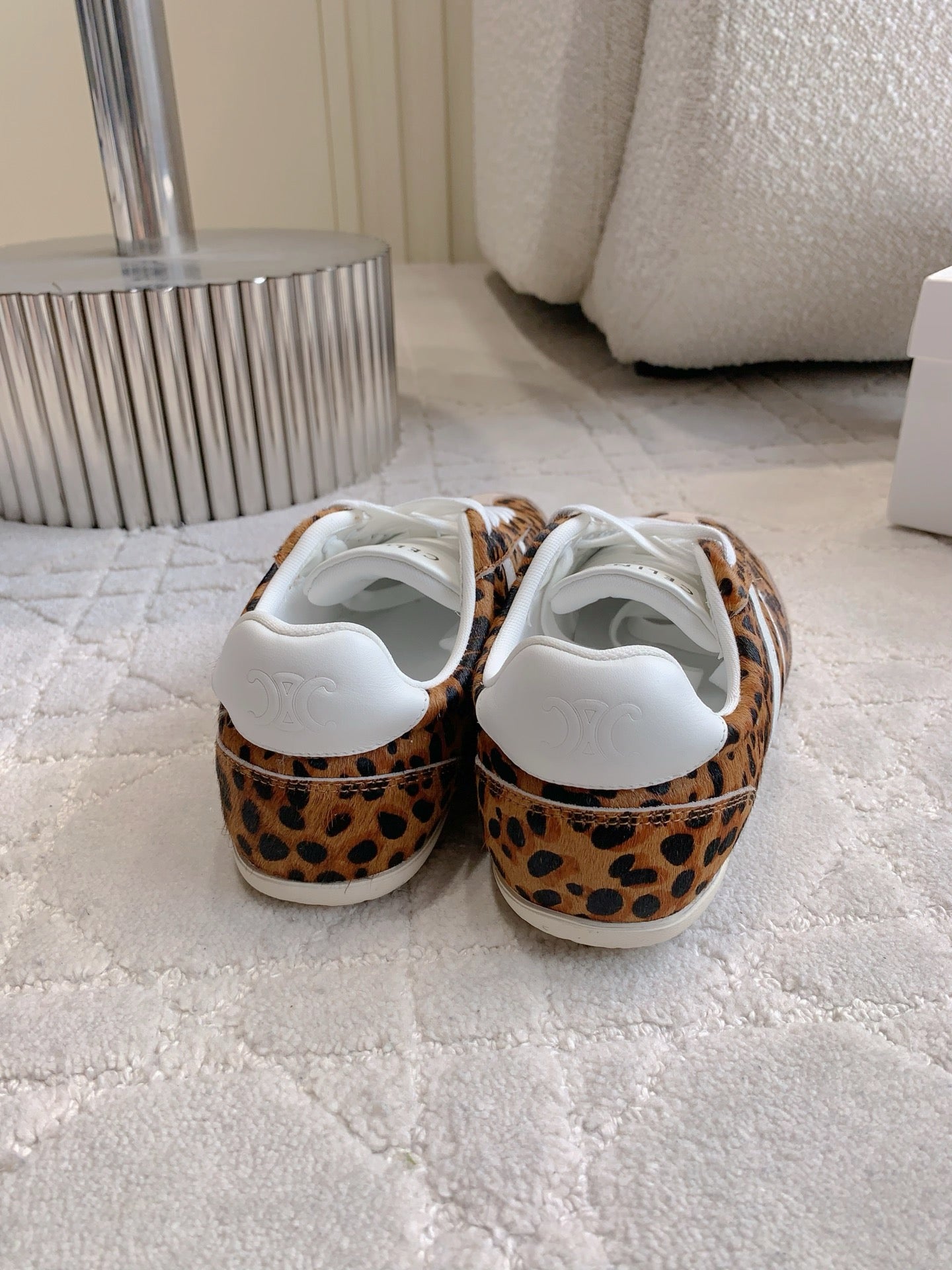 CELINE 25S JOGGER LOW LACE UP SNEAKER IN LEOPARD PRINT CALFSKIN AND SUEDE - 39