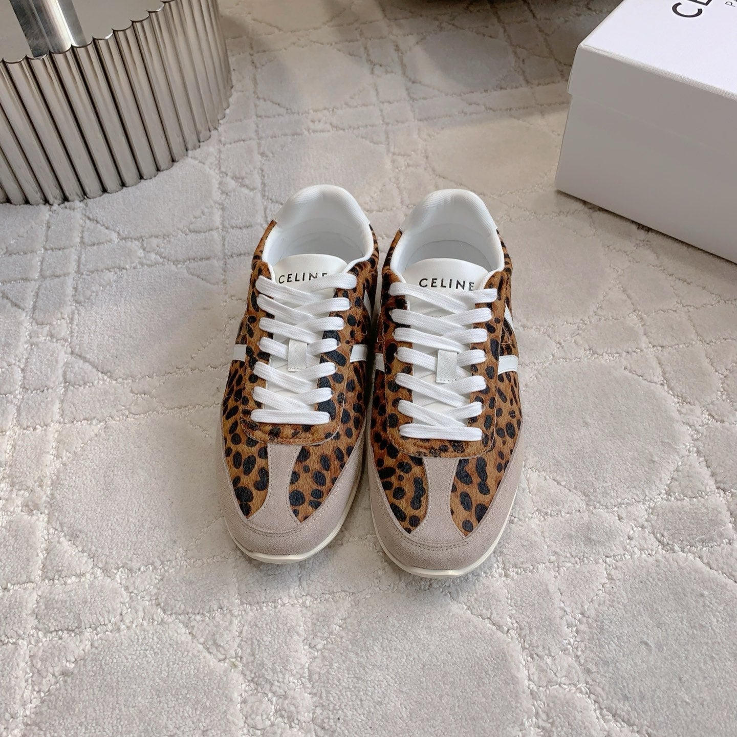 CELINE 25S JOGGER LOW LACE UP SNEAKER IN LEOPARD PRINT CALFSKIN AND SUEDE - 39