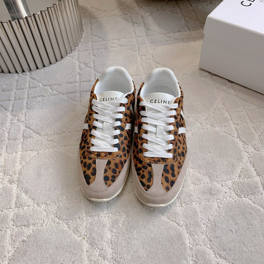 CELINE 25S JOGGER LOW LACE UP SNEAKER IN LEOPARD PRINT CALFSKIN AND SUEDE - 39