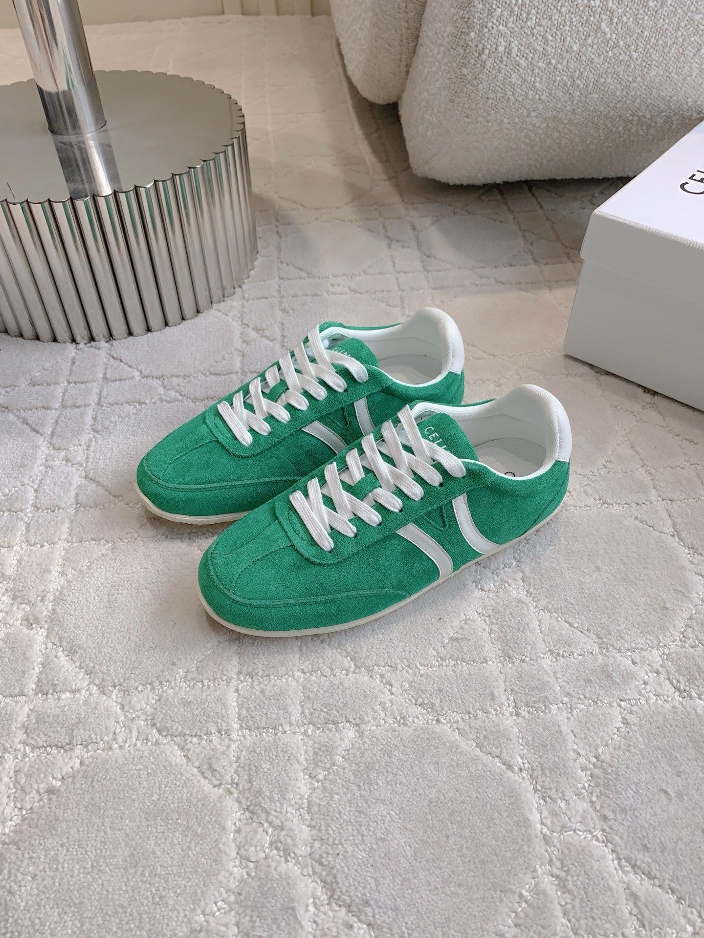 CELINE 25S JOGGER LOW LACE UP SNEAKER IN DEEP TEAL CALFSKIN AND SUEDE - 39