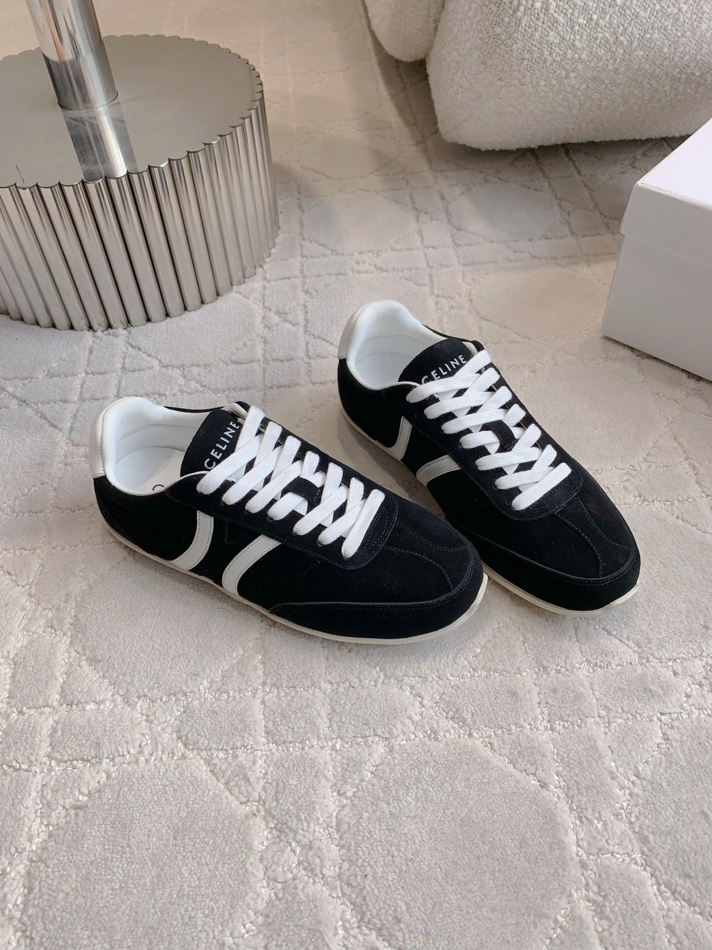 CELINE 25S JOGGER LOW LACE UP SNEAKER IN BLACK CALFSKIN AND SUEDE - 39