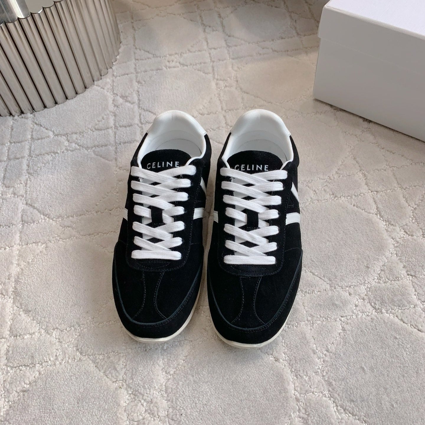 CELINE 25S JOGGER LOW LACE UP SNEAKER IN BLACK CALFSKIN AND SUEDE - 39