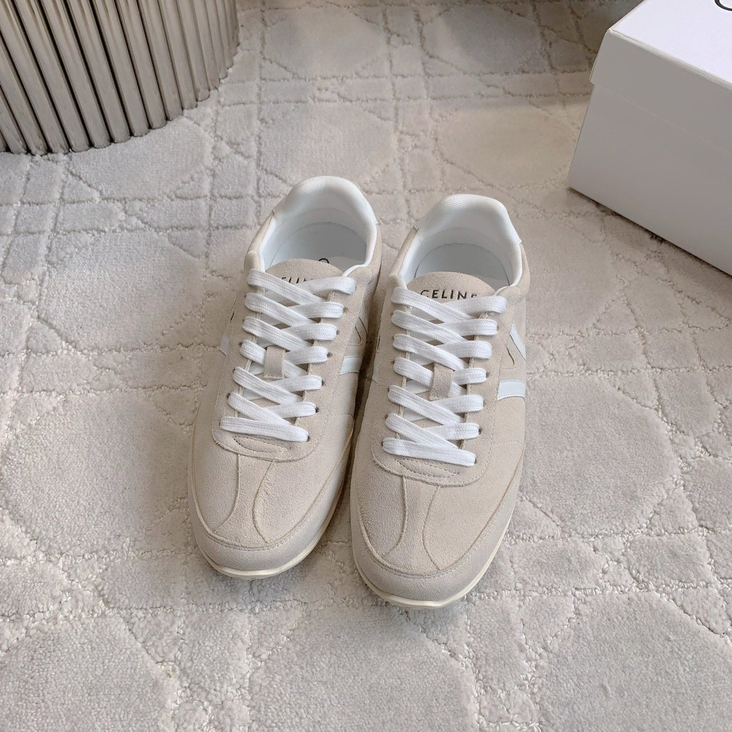 CELINE 25S JOGGER LOW LACE UP SNEAKER IN LIGHT GRAY CALFSKIN AND SUEDE - 39