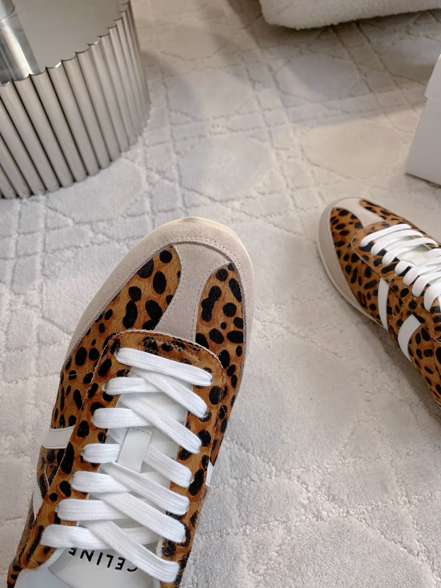 CELINE 25S JOGGER LOW LACE UP SNEAKER IN LEOPARD PRINT CALFSKIN AND SUEDE - 39