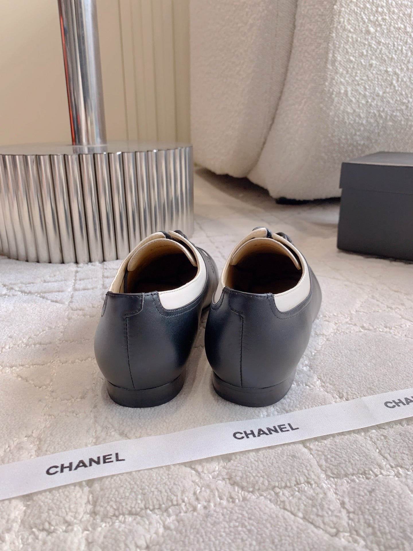 CHANEL 25S TWO TONE LACE UP IN BLACK AND WHITE CALFSKIN - 35