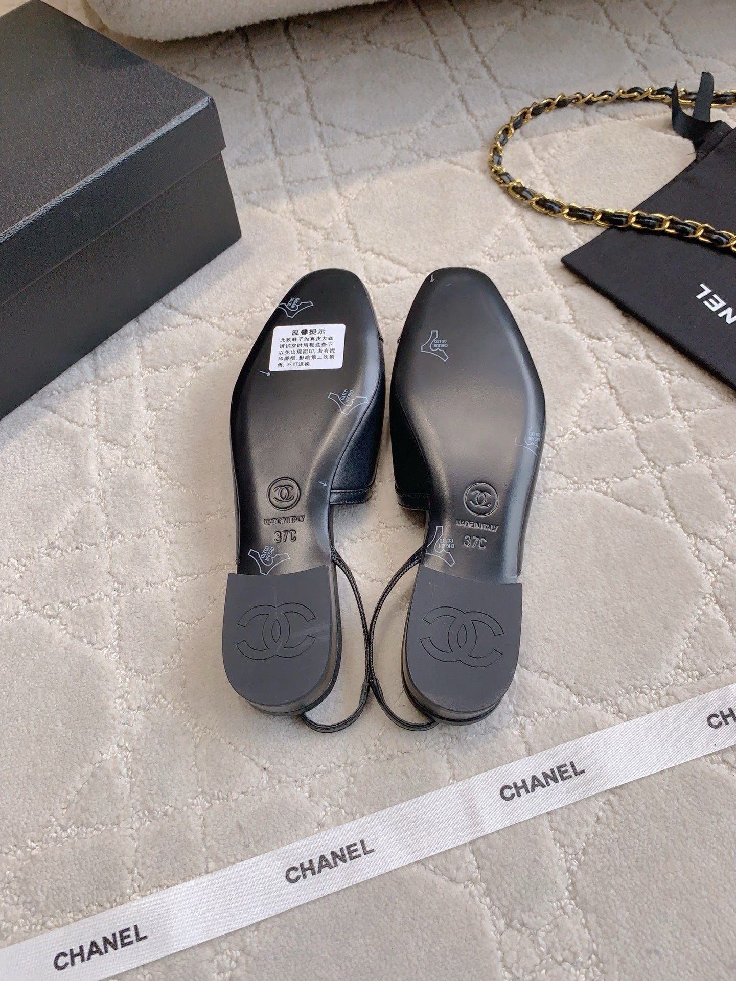 CHANEL 25S SLINGBACK IN BLACK FULL CALFSKIN GOLD HARDWARE - 35