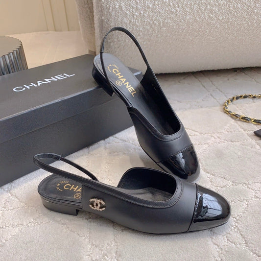 CHANEL 25S SLINGBACK IN BLACK FULL CALFSKIN GOLD HARDWARE - 35