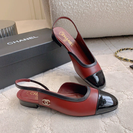 CHANEL 25S SLINGBACK IN BLACK AND ROSEWOOD CALFSKIN GOLD HARDWARE - 35