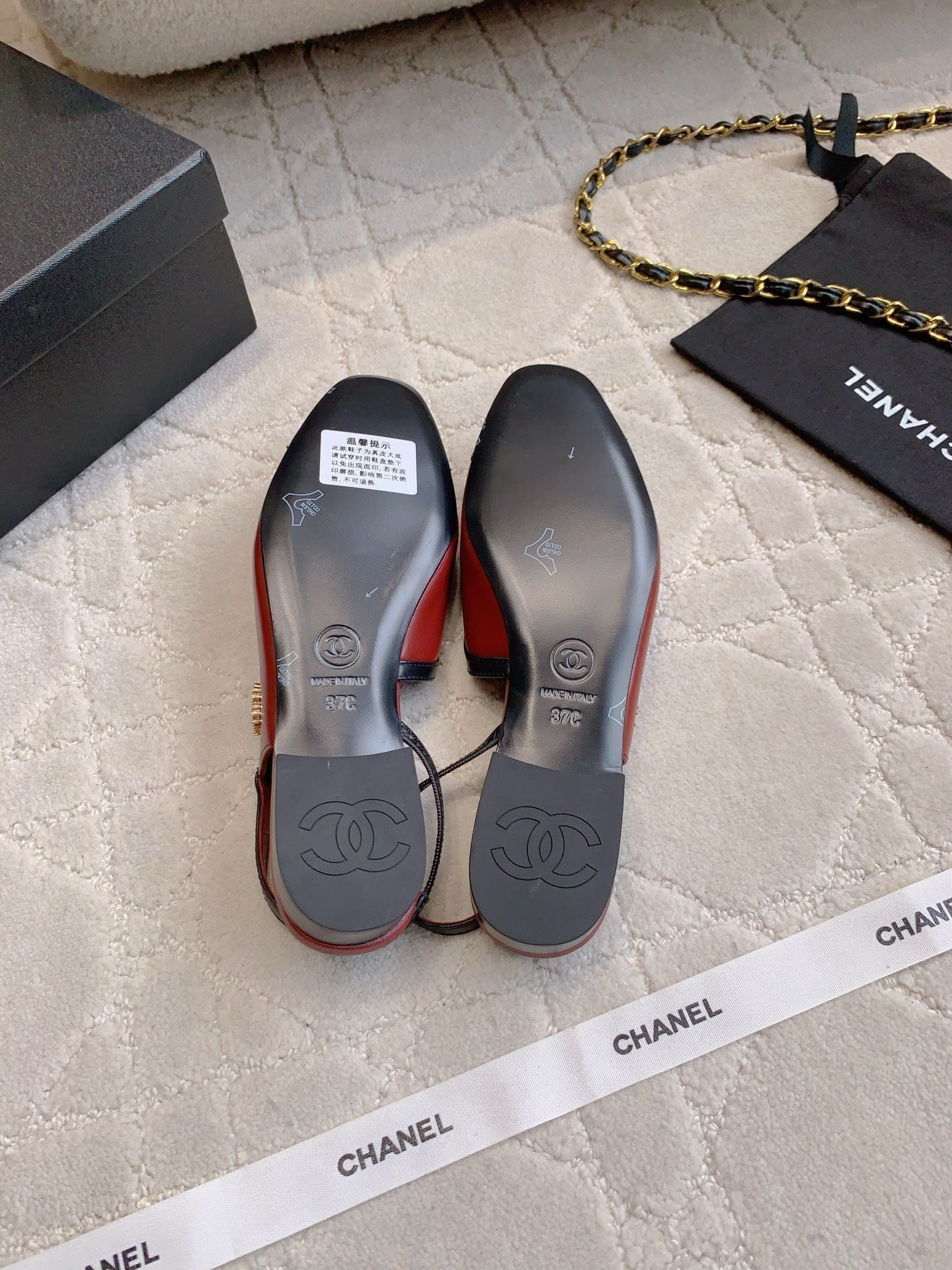 CHANEL 25S SLINGBACK IN BLACK AND ROSEWOOD CALFSKIN GOLD HARDWARE - 35