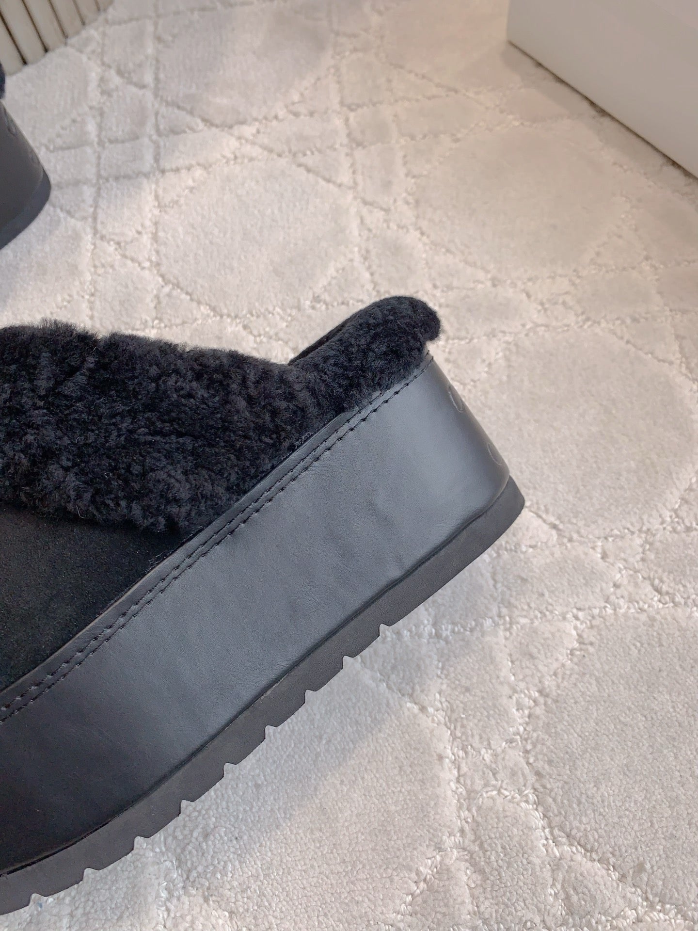 CELINE 25S DANA WEDGE MULE 70MM IN BLACK SUEDE CALFSKIN AND SHEARLING - 35